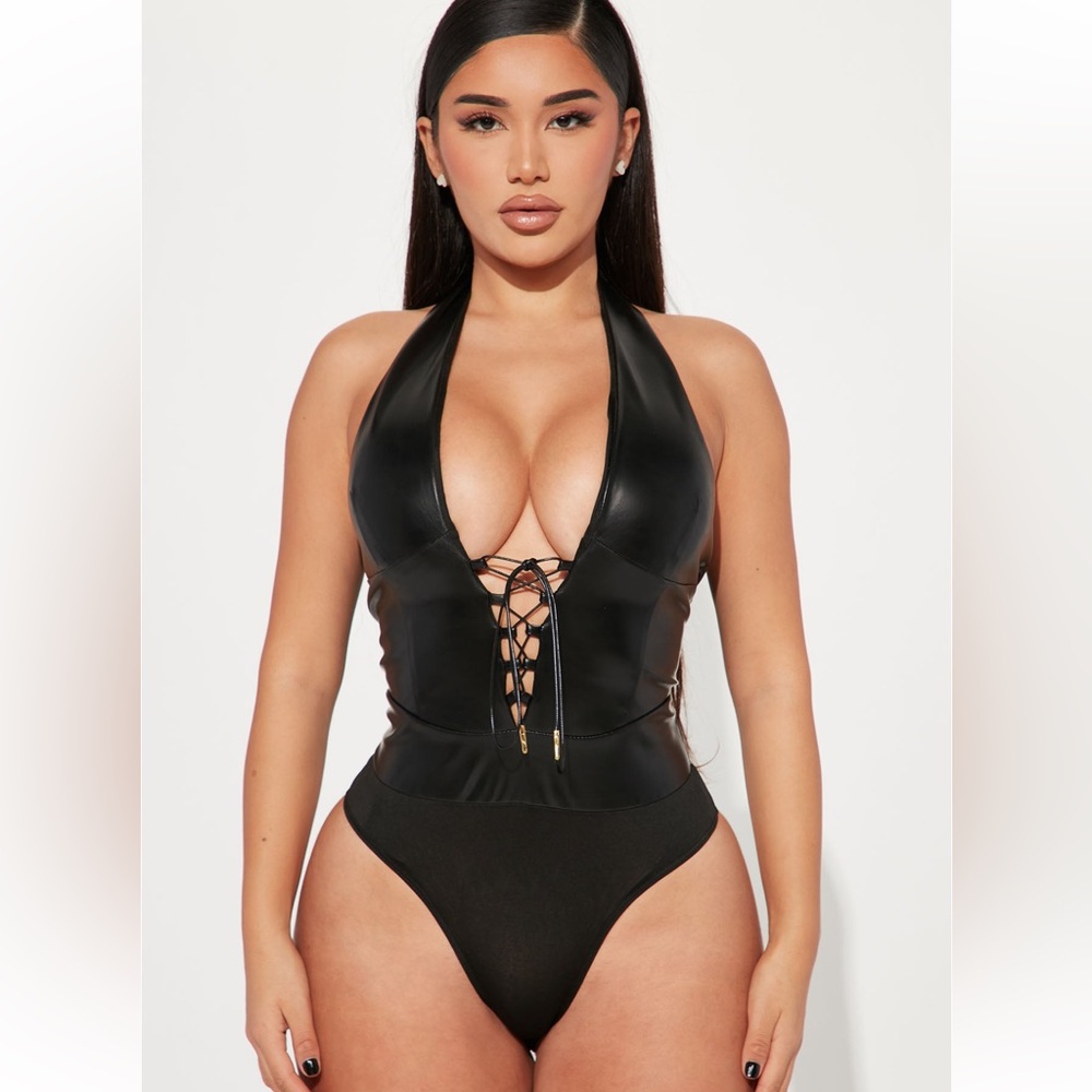 Fashion Nova | Favorite Nights PU Halter Bodysuit